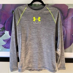 Under Armour Men's HeatGear Long Sleeve, Small Gray w/Neon Yellow Stitch
